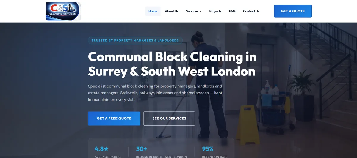 Home page of the C&S Cleaning Services website