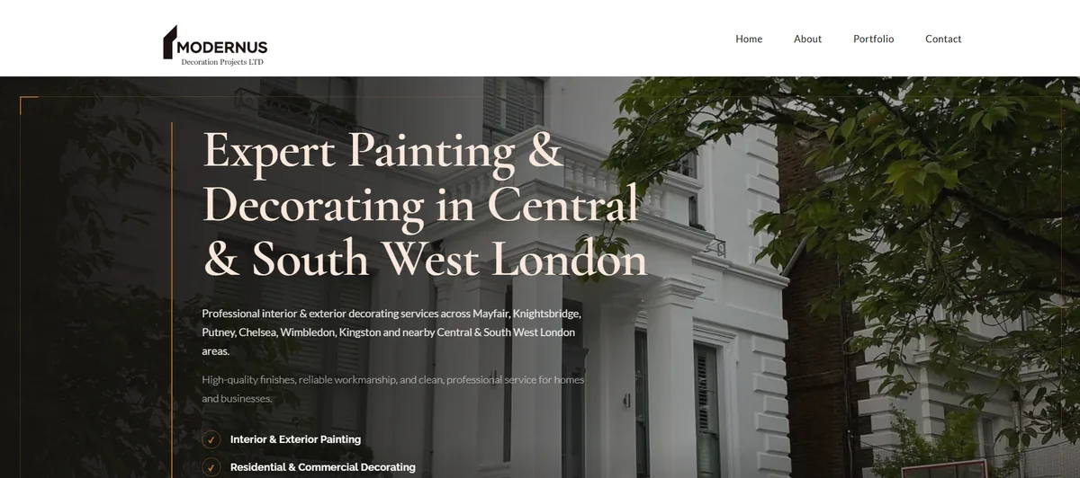 Home page of the Modernus Decoration Projects website